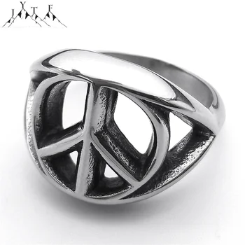 Punk мир символ знак мъжки пръстен годежни неръждаема стомана сребърен цвят готически кръг пръст пръстени страна бижута подарък RRR574S05