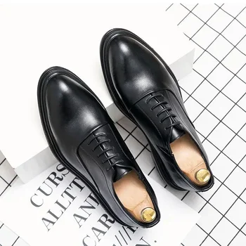 Британски мъжки официални облекла дишаща бизнес естествена кожа обувки мъжки черен нисък връх дамски професионални дантела нагоре кожа Sho