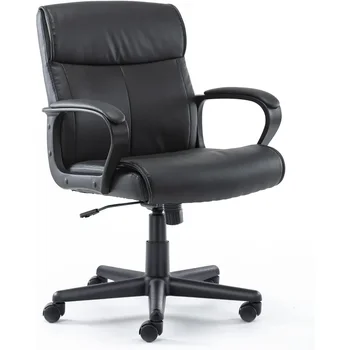 Office Chair - Mid-Back Computer Desk стол с подлакътници, регулируем по височина домашен стол, 360-градусов въртящ се, лумбална опора