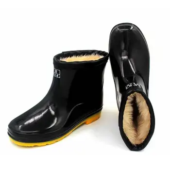 45 голям размер гумени ботуши мъже топла кожа памучни ботуши за дъжд ден водни обувки водоустойчив дъжд ботуши за мъже глезена обувки дъжд
