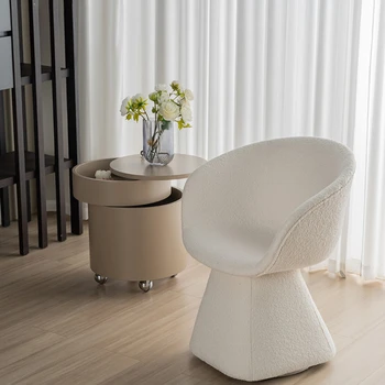 Nordic Designer Въртящи се столове за грим Леки луксозни мебели за хол Облегалка Стол за кафе Начало Агнешки кашмирен стол за хранене