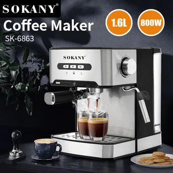 800W еспресо кафе машина Мигновено предварително загряване кафемашина с мляко Frother Cafetera капучино гореща вода пара за домашен офис