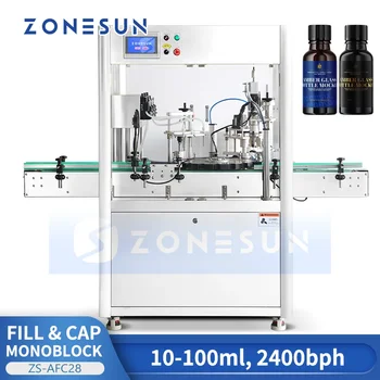 ZONESUN Автоматична машина за пълнене и затваряне на бутилки с подаващо устройство за капачки Високоскоростен ротационен пълнител Capper Monoblock ZS-AFC28