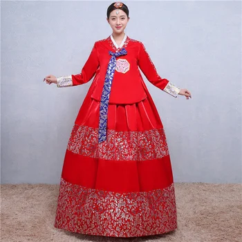 червена традиционна сватбена рокля, дамска рокля за възрастни, подобрена корейска съдебна рокля, етническа корейска рокля