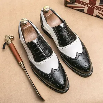 New Brogue дърворезба бяло/черно мода мъжки обувки официална рокля кожени обувки бизнес сватба дизайнер Brogue офис обувки B87