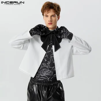 2023 Мъжки блейзър пачуърк ревера дълъг ръкав улично облекло ежедневни костюми мъже есен личност мода мъжки житни палта S-3XL INCERUN