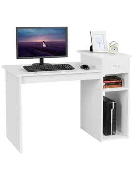 SMILE MART Работно бюро за домашен офис с чекмедже и място за съхранение, бяло