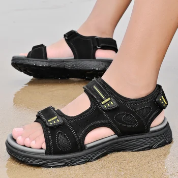 Мъжки плажни сандали естествена кожа сандали за мъже на открито ходене мъже летни сандали дишащи удобни мъжки обувки