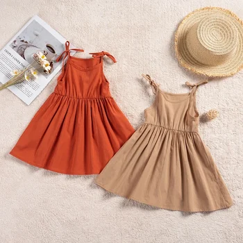 Basic Summer Baby Girl рокля без ръкави Sarafan Kids 100% памук муселин приплъзване рокли облекло Sundress приплъзване простота рокля