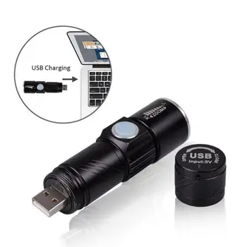 3 режим Zoom Focus Нов USB LED фенерче акумулаторна светлина Lanterna XPE LED USB лампа Удобни светкавици