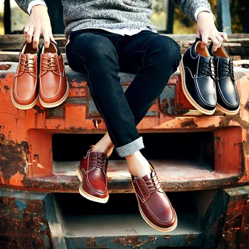 Пролет и есен Мъжки бизнес ежедневни кожени обувки Обновени ретро британски стил трайни ниски спортни обувки мъжки мокасини
