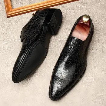 Ръчно изработени мъжки обувки Wingtip Oxford Естествена телешка кожа Brogue рокля обувки класически бизнес официални дерби обувки за мъже