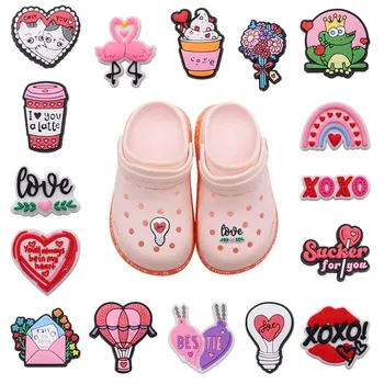 1Pcs PVC обувка чар любов сърце горещ въздух балон дъга аксесоари обувки катарама декорации годни гривни Croc Jibz деца подарък
