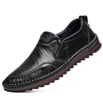 Мъжки обувки 2023 Пролет Нови мъжки ежедневни обувки Ретро бизнес кожени обувки Ръчно зашити еластични обувки Мързеливи обувки
