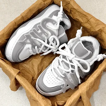 Светещи дизайнерски мъжки маратонки писмо есен нова модна платформа буци обувки атлетичен случайни Harajuku удобни обувки