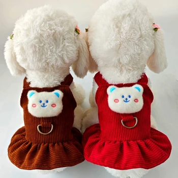 Домашни любимци Сладък мечка кадифе база рокля без ръкави дрехи малки котки и кучета принцеса пола зимата удобни домашни жартиери пола
