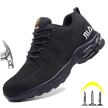 Обувки Дишаща светлина Сигурност Стоманени обувки за пръсти Мъжки обувки за безопасност Работни маратонки Анти-смачка Анти-пункция Работа Защитни