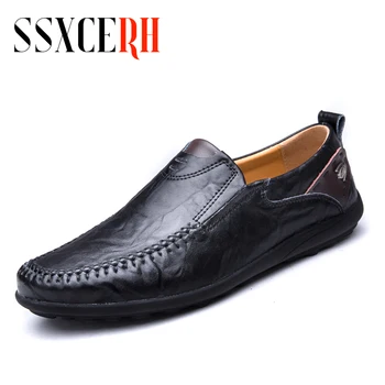 Марка кожени обувки Мъжка мода Кожа Естествена висококачествена луксозна марка Удобни мъже Ежедневни обувки за шофиране Плюс размер 38-47