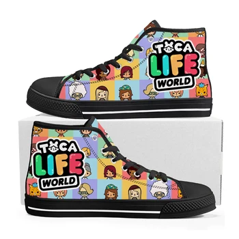 Toca Life World High Top Sneakers Hot Cartoon Game Mens Womens Teenager Висококачествена платнена маратонка Персонализирани обувки за двойка