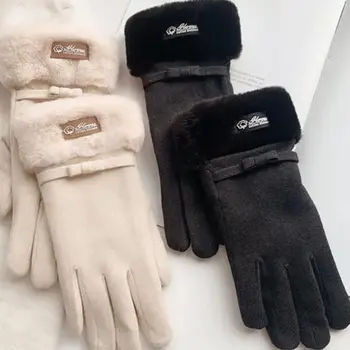 Жените папийонка немски кадифе сензорен екран шофиране ръкавица пълен пръст ръкавици есен зима женски ръкавици корейски стил ръкавици