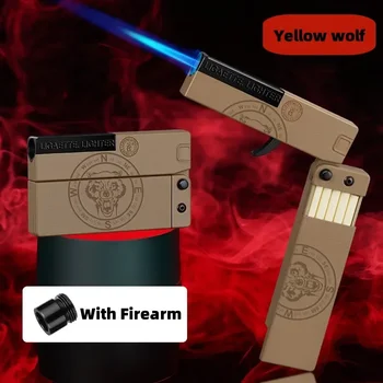 Creative Windproof Direct-flame Butane Gas Lighter Сгъваеми фини цигари 10pcs Калъф за цигари Spitfire Gun Man's Gift