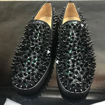 2023 ново Дизайнерски луксозни мъжки обувки нисък топ черни случайни нокти флаш пудра нит обувки ежедневни кожени обувки