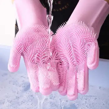 1Pair Ръкавици за почистване на миене на съдове Силиконова гумена гъба ръкавица Домакински скрубер Кухня Чисти инструменти Дропшипинг кухня