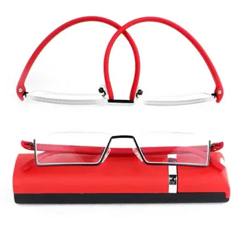 TR PC очила за четене с калъф ретро метален правоъгълник половин рамка очила сила: 1.0 ~ 4.0x пролетта панта очила мъже и жени