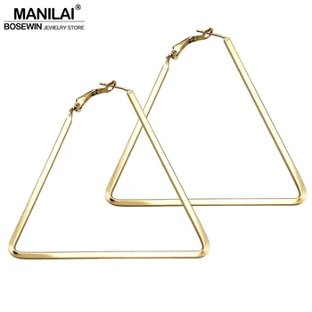 MANILAI Punk 60mm Big Metal Triangle Hoop Обеци за жени Модни бижута Boho Геометрични обеци Прост стил Pendientes