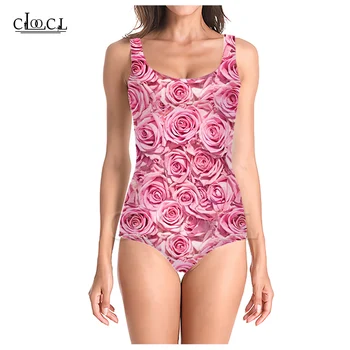 CLOOCL Най-новата мода колоритен роза цвете 3D печат момичета едно парче плуване бански костюм плажно облекло без ръкави секси бански