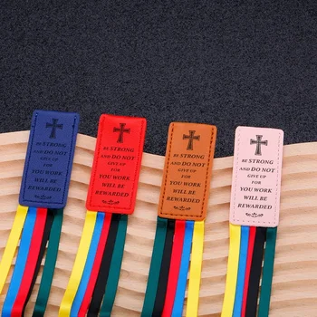 Персонализиране на кожени библейски отметки Цветна лента Показалец Многолентов маркер за страница Стих Бревиари Аксесоари за четене