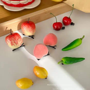 1 парче мода ins сладък забавно симулация плод щипка за коса за момичета ягода череша фиби Kawaii студент бретон странични шноли