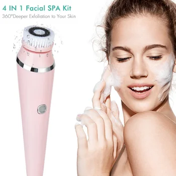 4 в 1 Електрическа четка за лице Skin Spa Почистване USB акумулаторен масажор Почистващ препарат с 4 глави Грижа за кожата Чист инструмент за красота
