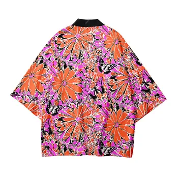 Сакура цветя печат Yukata мъже жени мода жилетка блуза Haori Obi азиатски дрехи Harajuku японски косплей кимоно