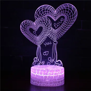 Балон с двойно сърце Обичам те 3D оптична илюзия LED нощна светлина настолна лампа романтичен подарък за любовник Съпруга Гадже Приятелка