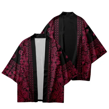 Мода Слива Кашу Печат Японски Cosplay Кимоно Жилетка Мъжки ризи Юката Хаори Жени Традиционни плажни върхове Азиатско облекло