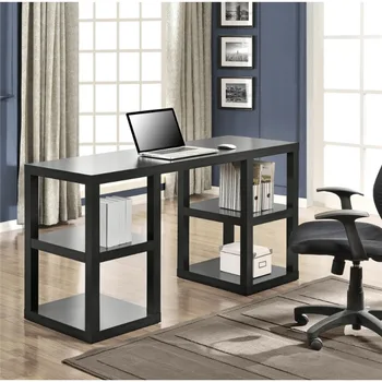 Mainstays Double Pedestal Computer Desk, Черен компютър за игри на маса 