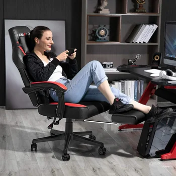 LEMBERI Столове за видеоигри с поставка за крака, голям и висок геймърски стол за възрастни, капацитет 400lb, лумбална опора в състезателен стил