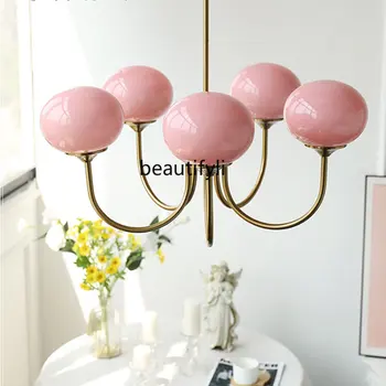 yj Френски стил полилей мек луксозен ретро крем стил розов средата древни топли лампи