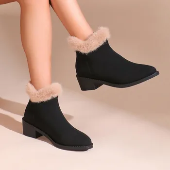 Модни ципове къси ботуши 2024 зимни плюшени ботуши за сняг Casual Comfort Keep Warm Back Zipper Дамски ботуши обувки за жени