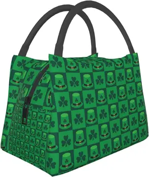 Ден на Свети Патрик Green Shamrocks обяд чанта термо голяма пазарска чанта за жени за многократна употреба преносим обяд кутия изолирани обяд контейнер