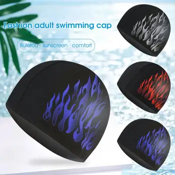 Плувен басейн капачка докосване на кожата мъже плуване капачка найлон кърпа уютен уникален 3D пламък печат мъже плувна шапка