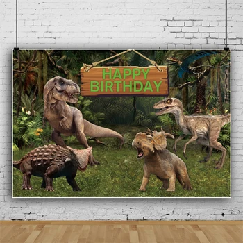 Карикатура динозавър джунглата партия персонализирани фон Джурасик динозавър бебе рожден ден фон фотография Тиранозавър банер