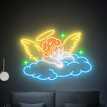 Oh Baby Angel Neon Sign Baby Full Moon Birthday Party Decorations Neon Signs Custom Children Room Neon Led Light Art Decor