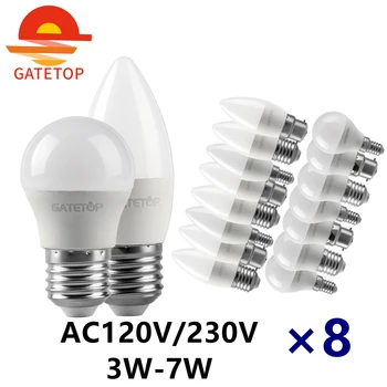 8PCS LED голф крушка Енергийно ефективна C37 G45 E14 E27 B22 3W 5W 6W 7W AC230V AC110V LED крушки лампа за декорация на дома