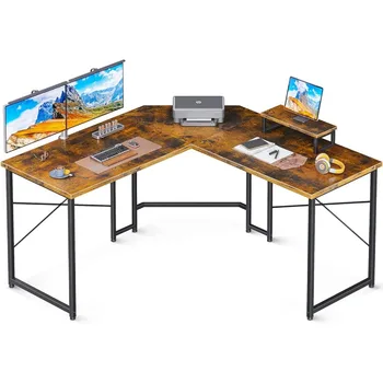 51 инчов компютър бюро със стойка за монитор, PC игрално бюро, ъглово бюро маса за домашен офис здрава работна станция за писане, реколта