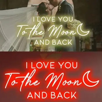 Обичам те до луната и обратно неонов знак, персонализиран сватбен неонов знак, сватбен подарък | Декорация Ръчно изработени стенни завеси