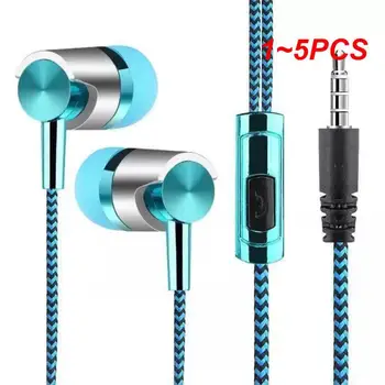 1 ~ 5PCS Универсална слушалка за поставяне в ушите плетен кабел с микрофон 3,5 мм жак бас стерео кабелен контрол спортни слушалки за интелигентни