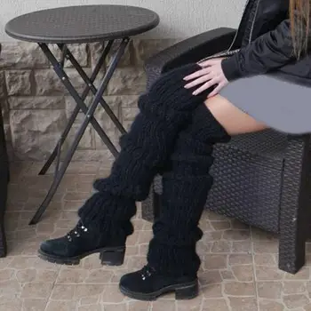 Дамски термични чорапи Уютни зимни чорапи за прасеца Дебели плетени подгреватели за крака с противоплъзгащ дизайн за Jk ботуши Lolita Boot for Foot