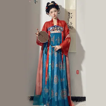 Възрастен Ханфу дамска рокля гладка коприна лято Китай традиционен гърдите високо бродерия подобрени древни китайски елементи дневно.
